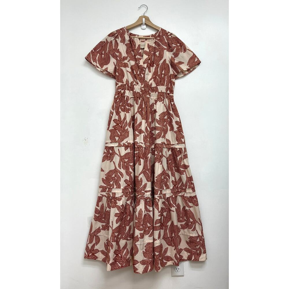 Anthropologie The Somerset Tiered Maxi Dress V-Neck Neutral Dotted Floral - Med - Picture 10 of 11